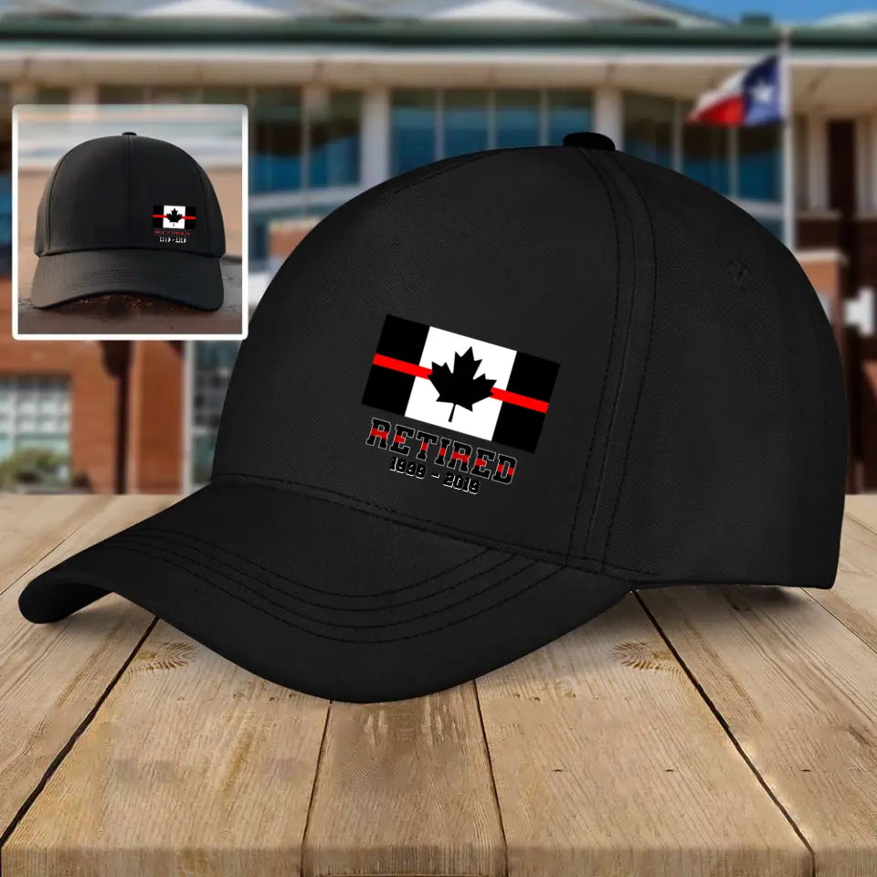 Personalized Canada Thin Red Line Retired Custom Served Times Black Cap QTHN1228