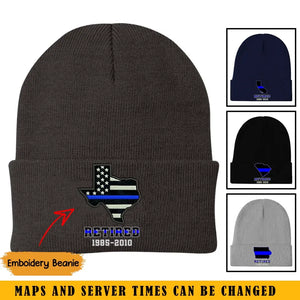 Personalized US State Flag Retired Police Custom Served Time Embroidered Beanie Printed KVH231232