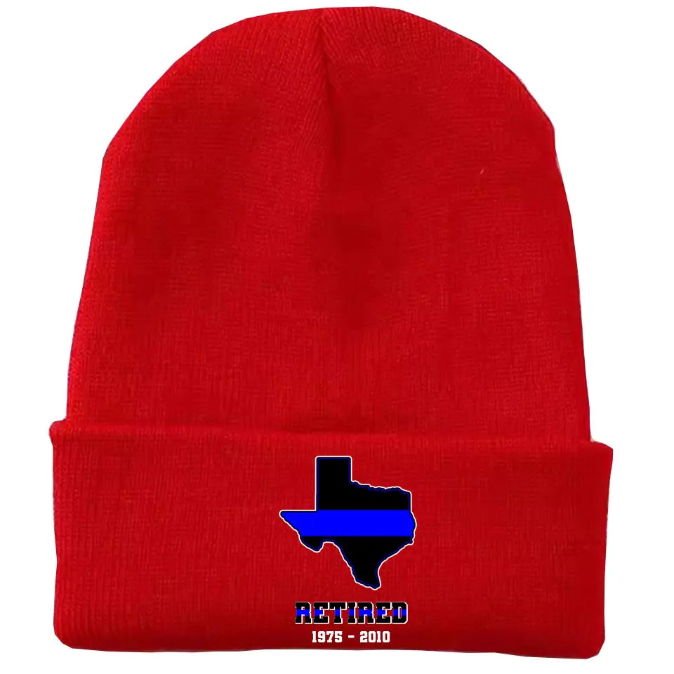 Personalized US State Flag Retired Police Custom Served Time Embroidered Beanie Printed KVH231232