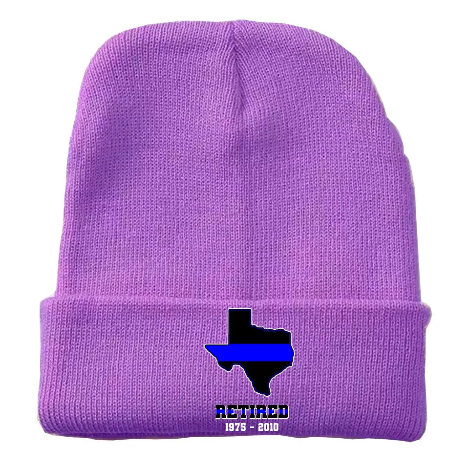 Personalized US State Flag Retired Police Custom Served Time Embroidered Beanie Printed KVH231232