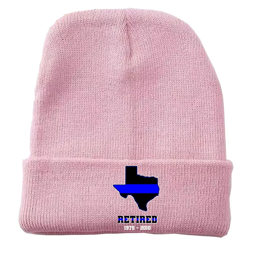Personalized US State Flag Retired Police Custom Served Time Embroidered Beanie Printed KVH231232