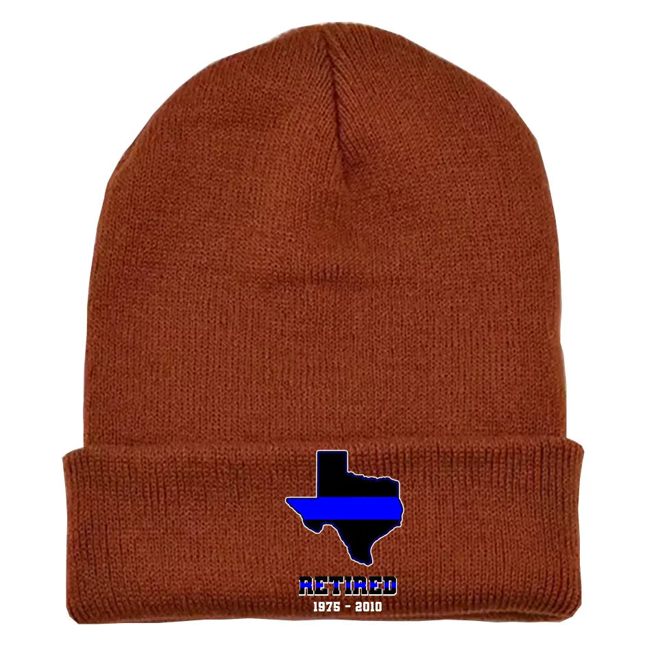 Personalized US State Flag Retired Police Custom Served Time Embroidered Beanie Printed KVH231232