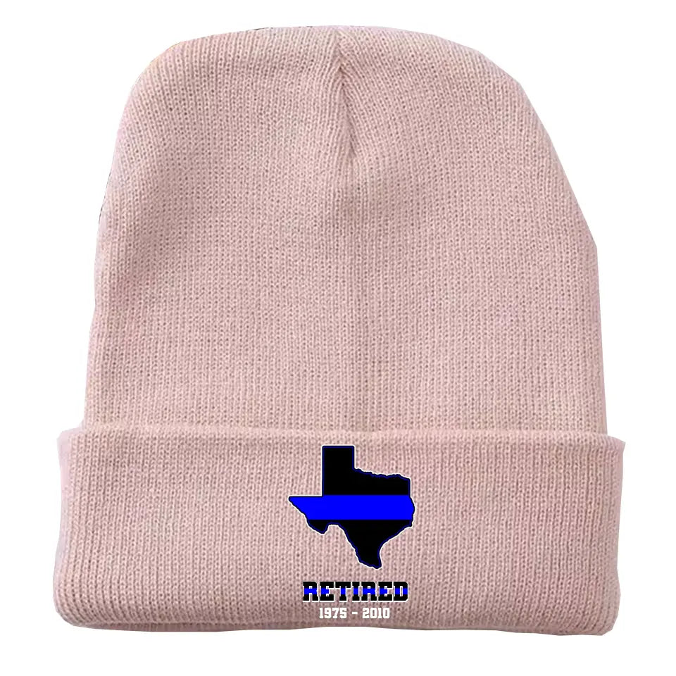 Personalized US State Flag Retired Police Custom Served Time Embroidered Beanie Printed KVH231232