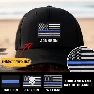Personalized Emboidery US Police Flag Custom Name Black Cap KH231239