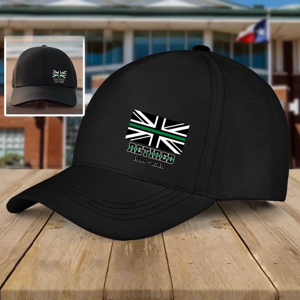 Personalized United Kingdom Thin Green Line Retired Custom Served Times Black Cap QTHN1255
