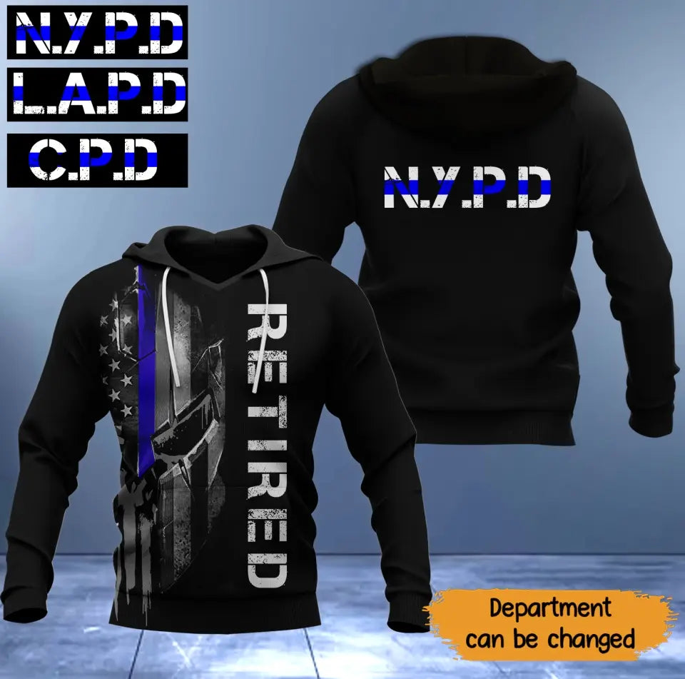 Personalized Thin Blue Line US Police Retired Hoodie 3D Printed KVH231260