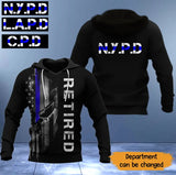 Personalized Thin Blue Line US Police Retired Hoodie 3D Printed KVH231260