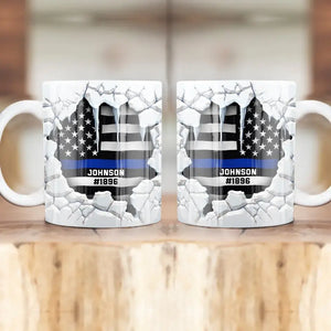 Personalized Break Thin Blue Line Flag US Police Custom Name & ID White Mug Printed KVH231267