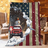 Personalized Jeep Girl Snowman Flag Sherpa or Fleece Blanket Printed MTVQ231311