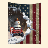 Personalized Jeep Girl Snowman Flag Sherpa or Fleece Blanket Printed MTVQ231311