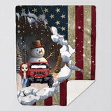 Personalized Jeep Girl Snowman Flag Sherpa or Fleece Blanket Printed MTVQ231311