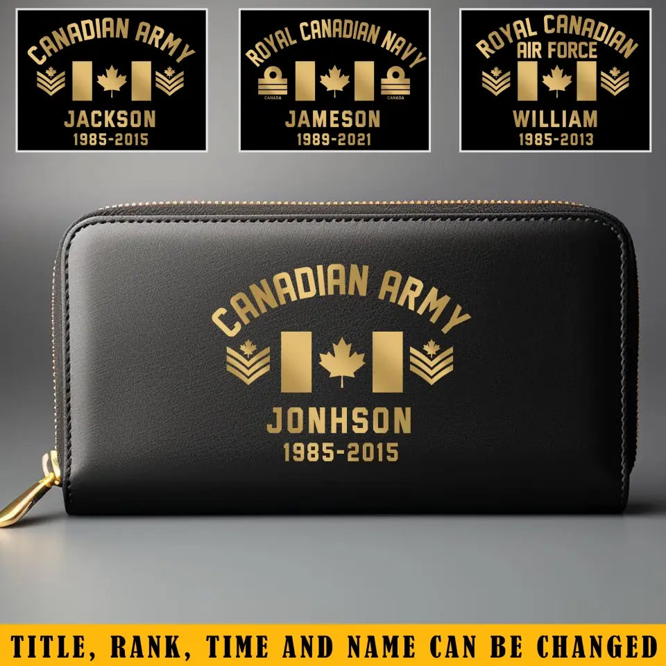 Personalized Canadian Army Rank Custom Name Leather Wallet KVH231387