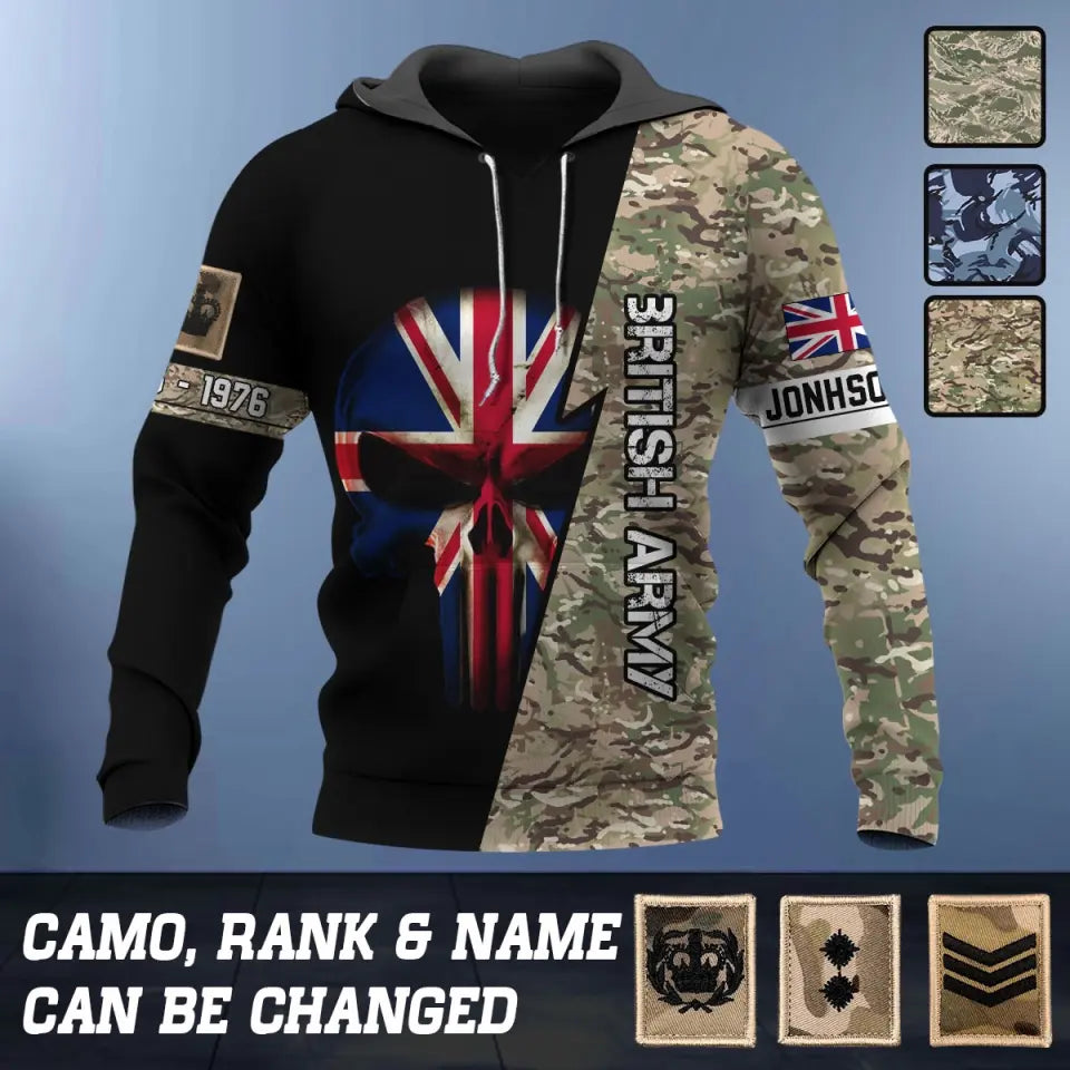 Personalized British Armed Forces Rank Camo Hoodie 3D Printed 231388AHVQ
