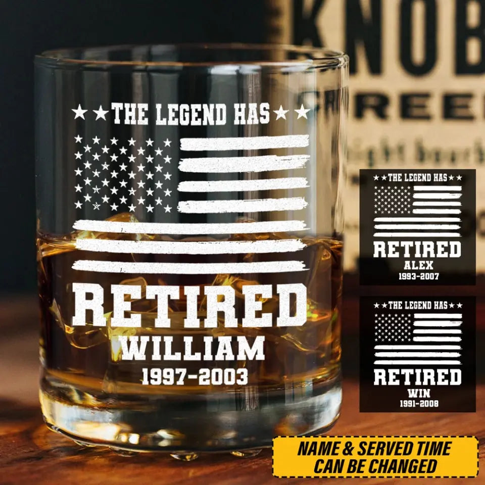 Personalized US Retired Whiskey Glass Printed 231472AHHN