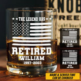 Personalized US Retired Whiskey Glass Printed 231472AHHN