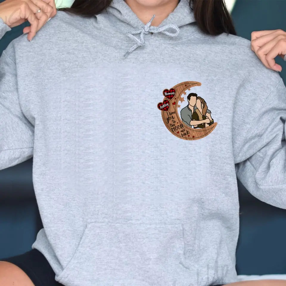 Personalized Upload Your Photo I Love You To The Moon And Back Couple Hoodie 2D Printed VQ231483