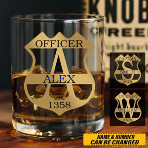 Personalized Blue Thin Line Police Officer Custom Name Whiskey Glass Printed QTHN231504
