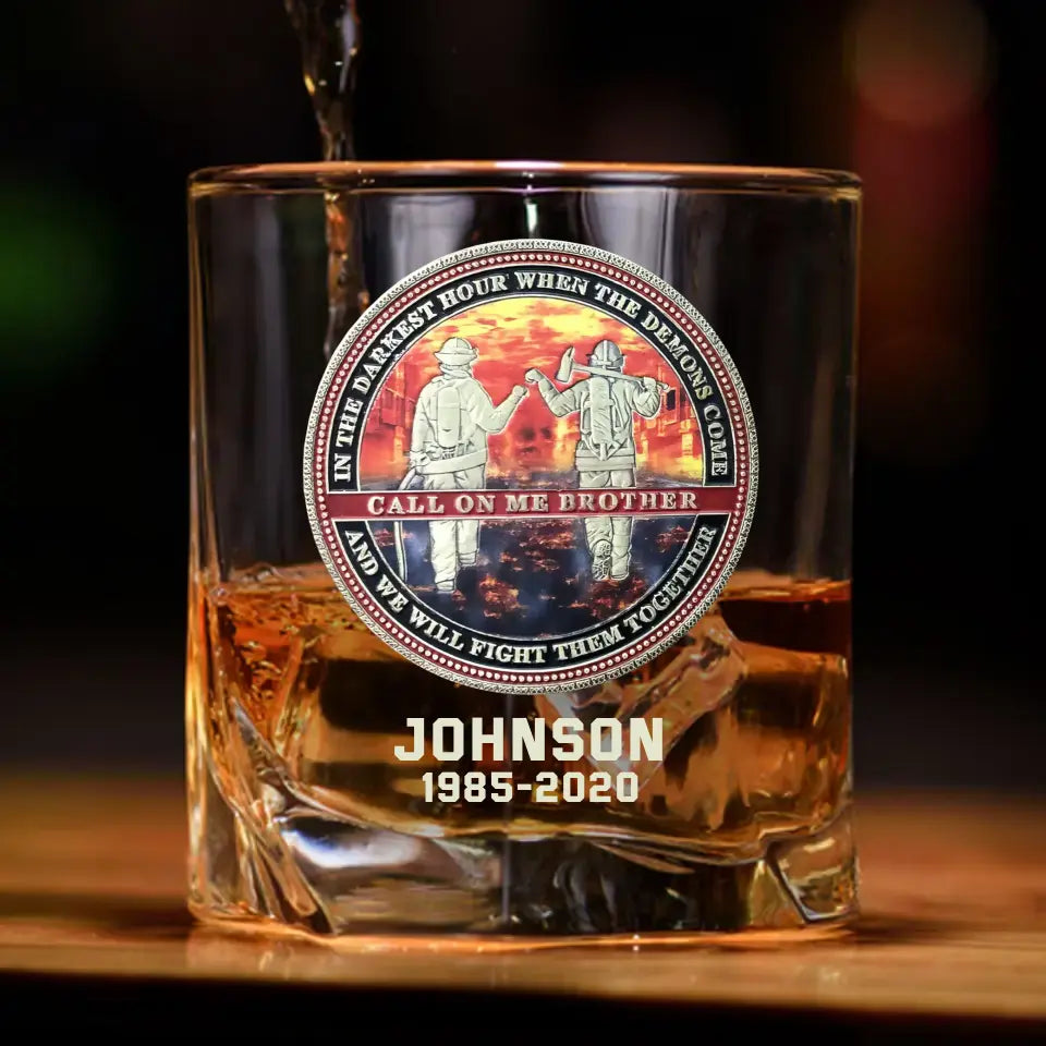 Personalized Thin Red Line Call Me Brother Fireman Custom Name Whiskey Glass Printed 231508AHVH