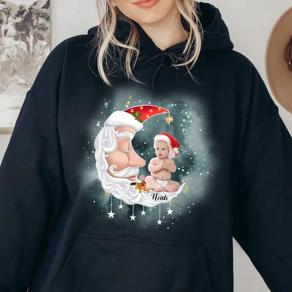 Personalized Upload Your Photo Santa Moon Christmas Gift Hoodie 2D Printed VQ231509