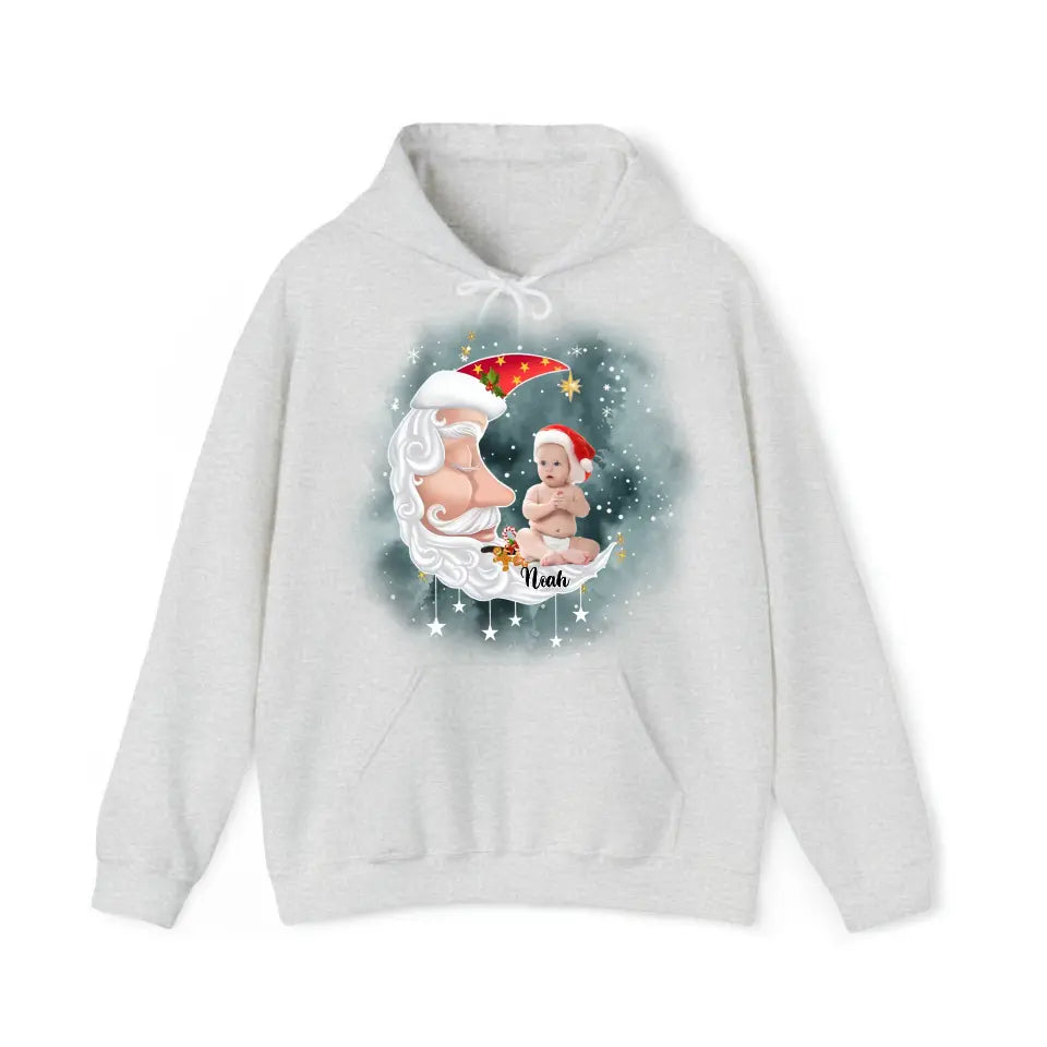 Personalized Upload Your Photo Santa Moon Christmas Gift Hoodie 2D Printed VQ231509