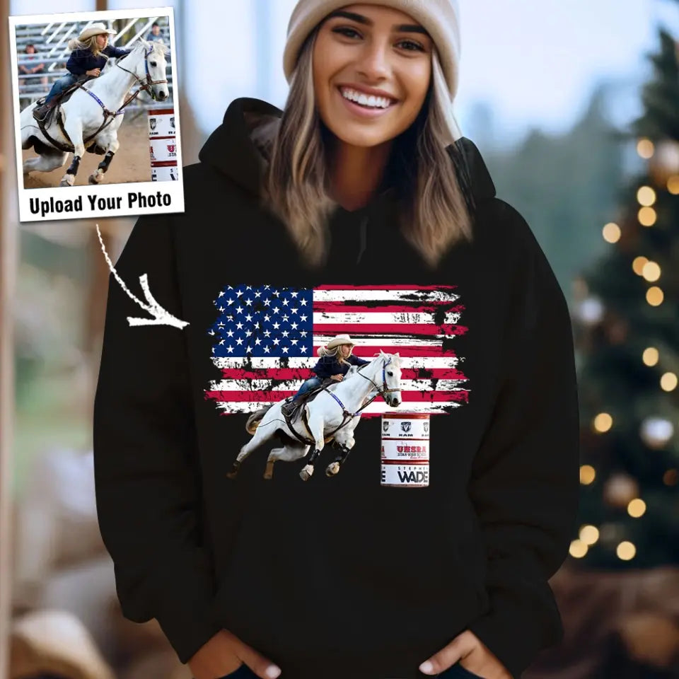 Personalized Upload Your Photo Rodeo US Flag Background Hoodie 2D Printed HN231519