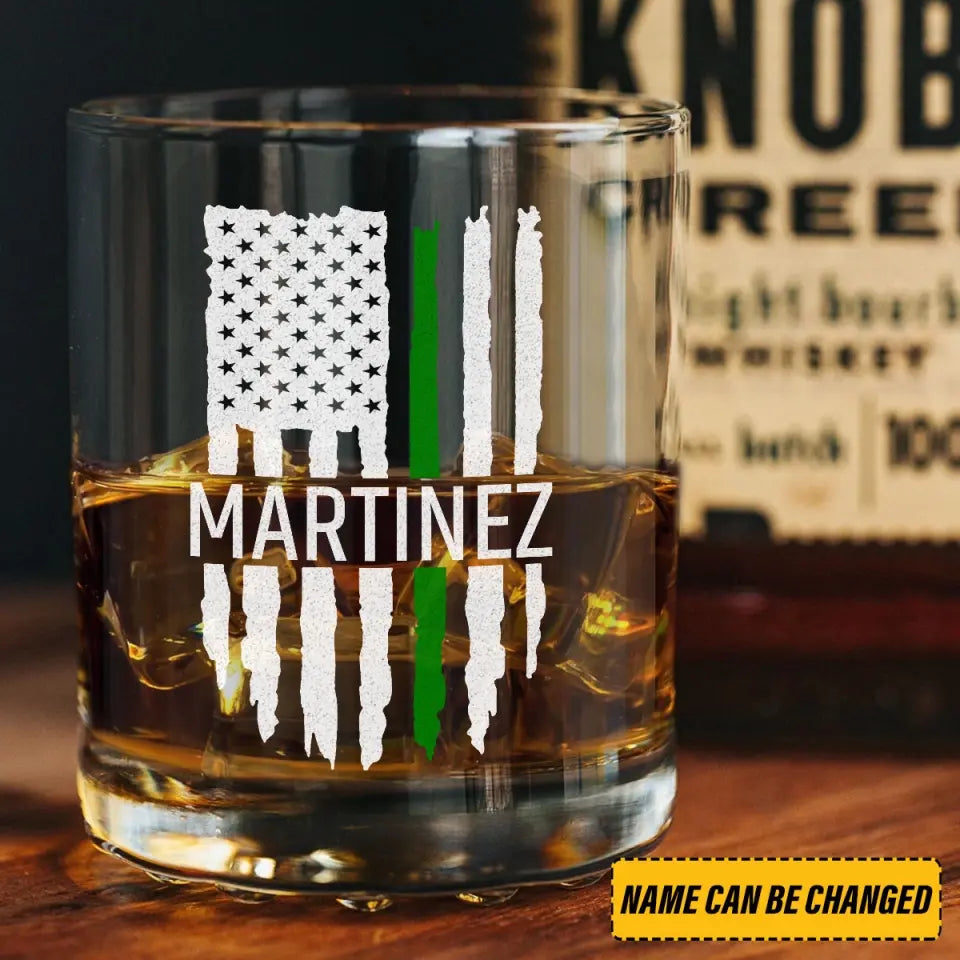 Personalized US Thin Green Line  Custom Name Whiskey Glass Printed QTLVA231522