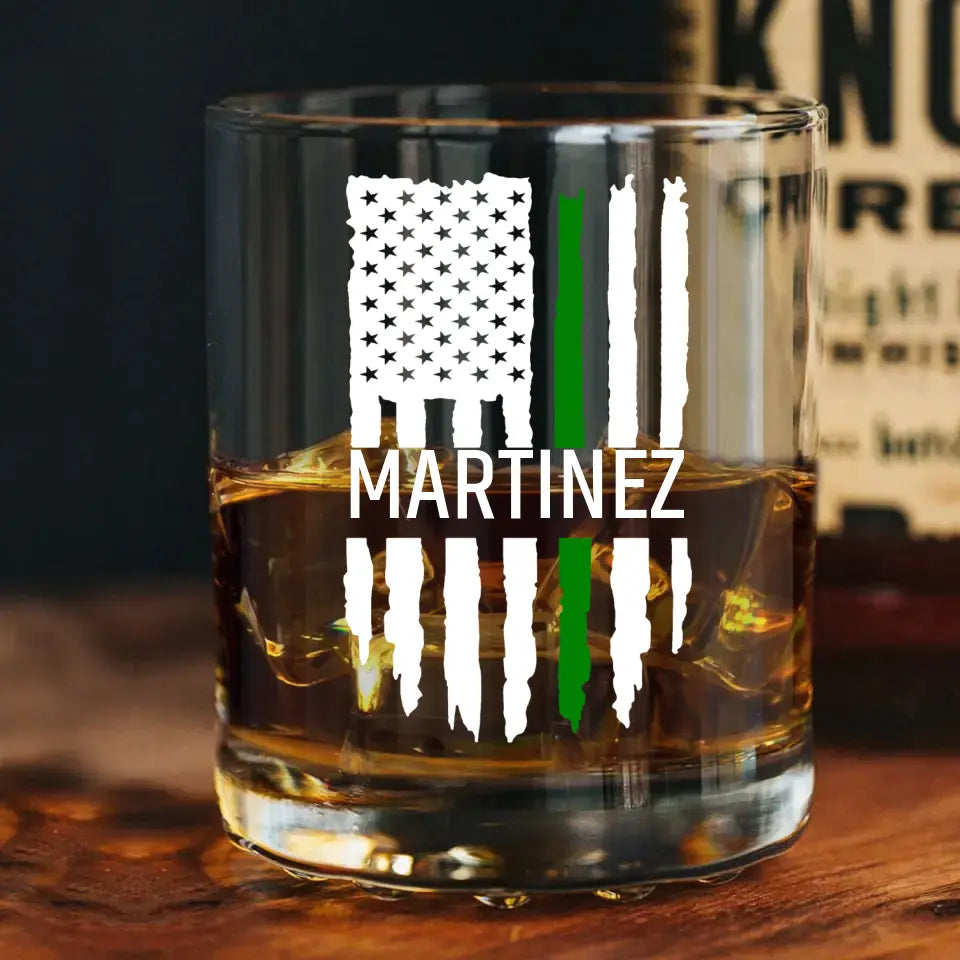 Personalized US Thin Green Line  Custom Name Whiskey Glass Printed QTLVA231522