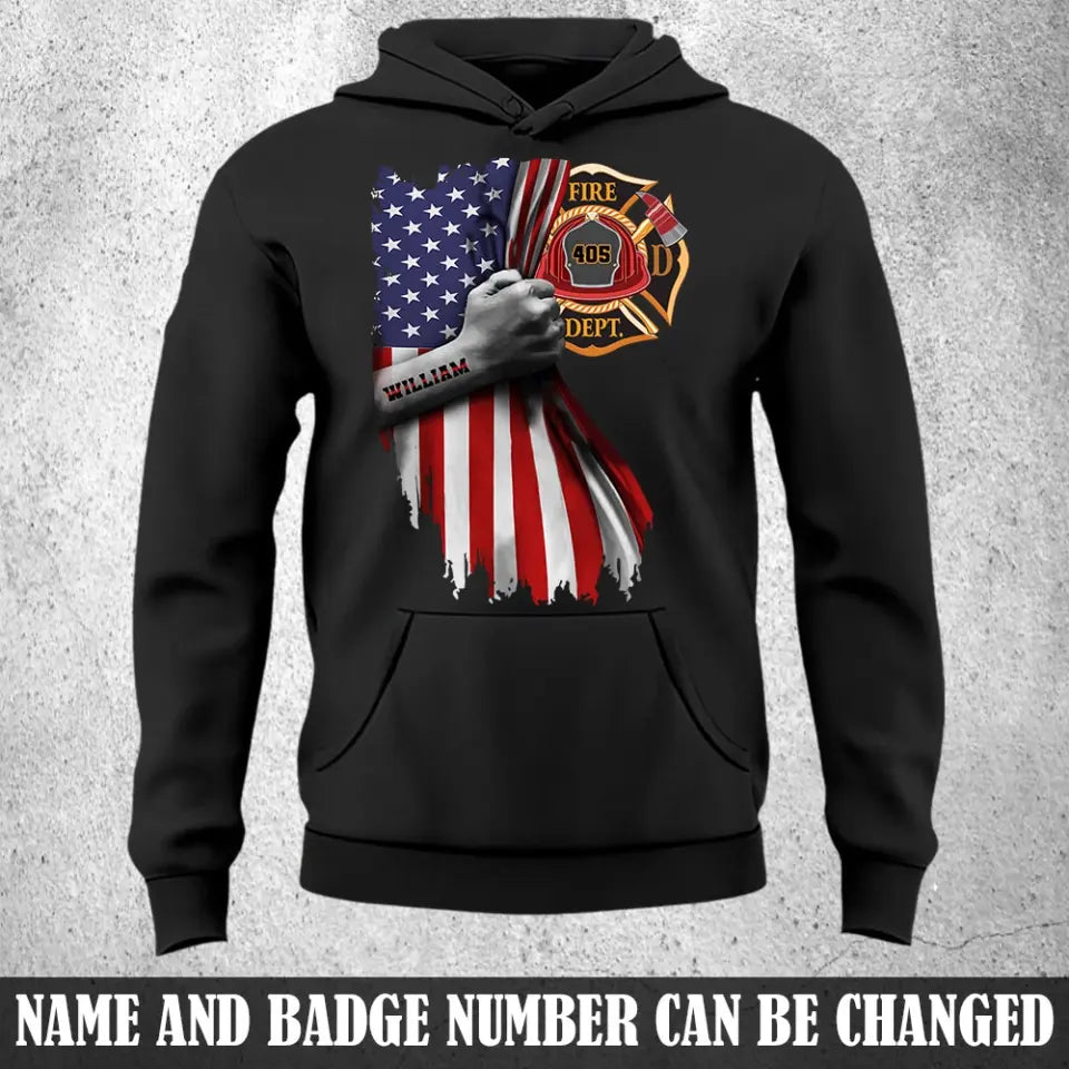 Personalized US Firefighter Flag Hoodie 2D Printed QTHN1630