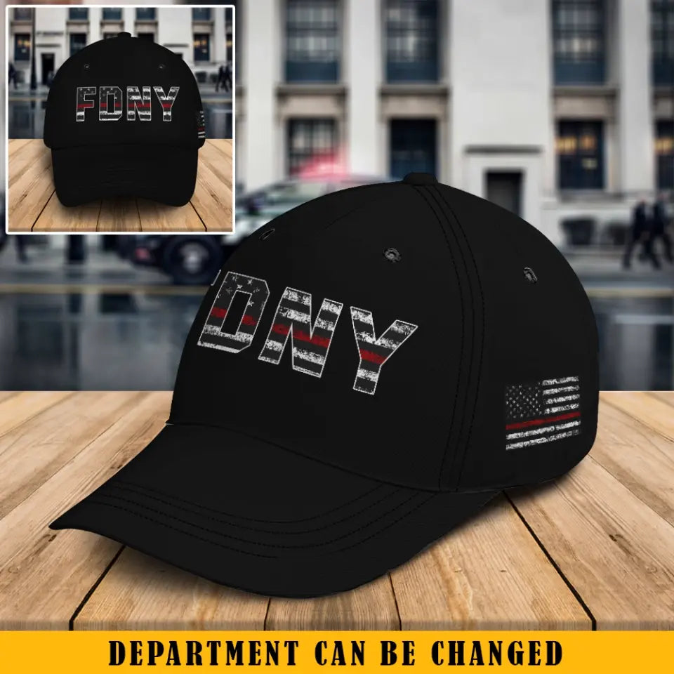 Personalized US Firefighter Thin Blue Red Flag Black Cap QTKH1640