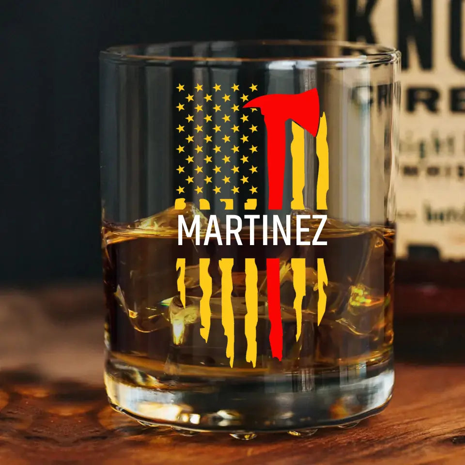 Personalized US Thin Red Line Custom Name Whiskey Glass Printed 231674AHVA