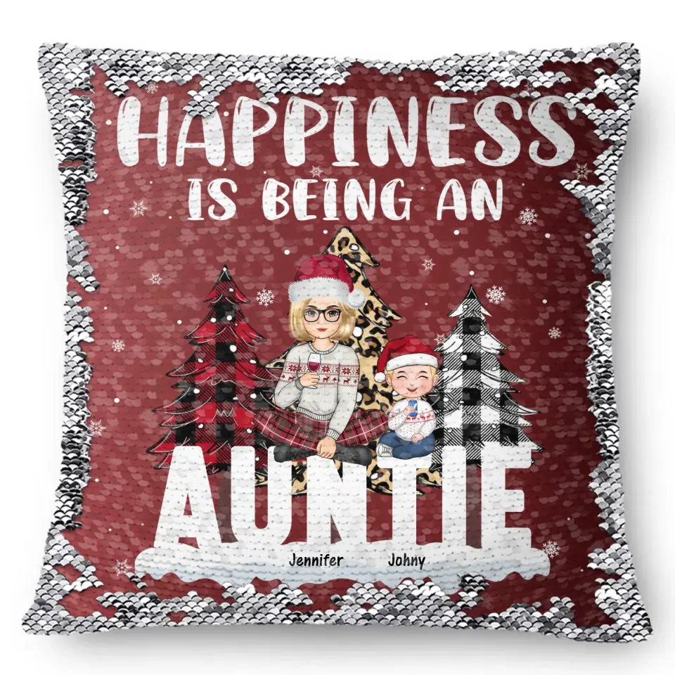 Personalized Happiness Is Being An Auntie Custom Kid Names Seguin Pillow Printed HN231673