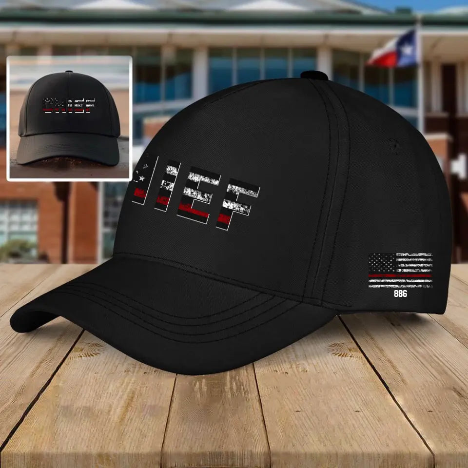 Personalized Title Firefighter And Badge Number Thin Blue Red Flag Black Cap QTKH1680