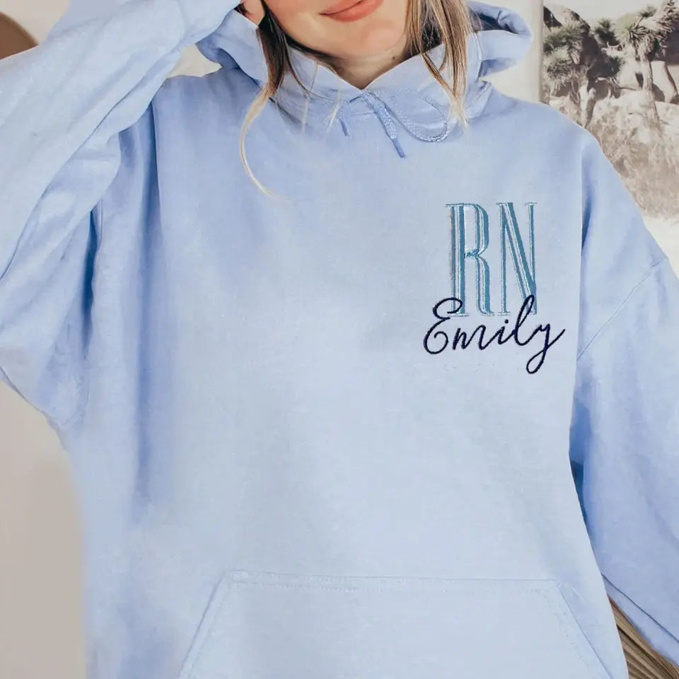 Personalized Nurse Custom Name & Title Gift For Nurse Embroidered Hoodie Printed LVA231689