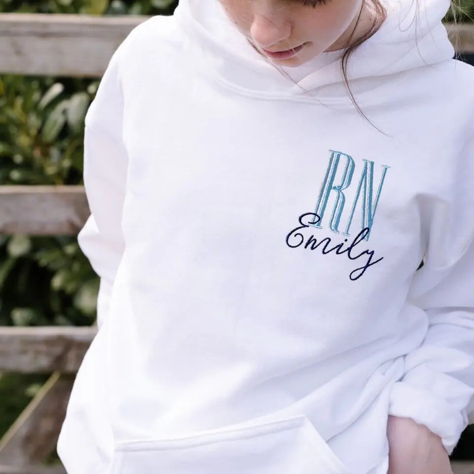 Personalized Nurse Custom Name & Title Gift For Nurse Embroidered Hoodie Printed LVA231689