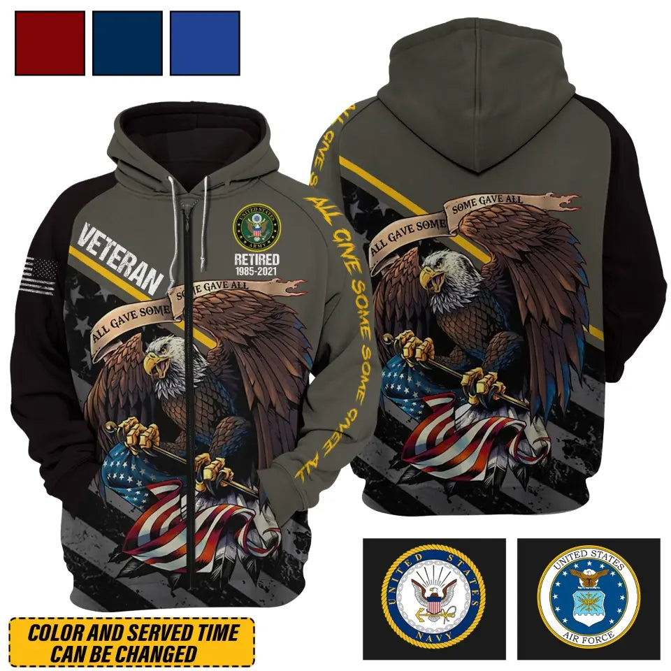 Personalized US Veterean All Gave Some Some Gave All Zip Hoodie 3D Printed KVH231751