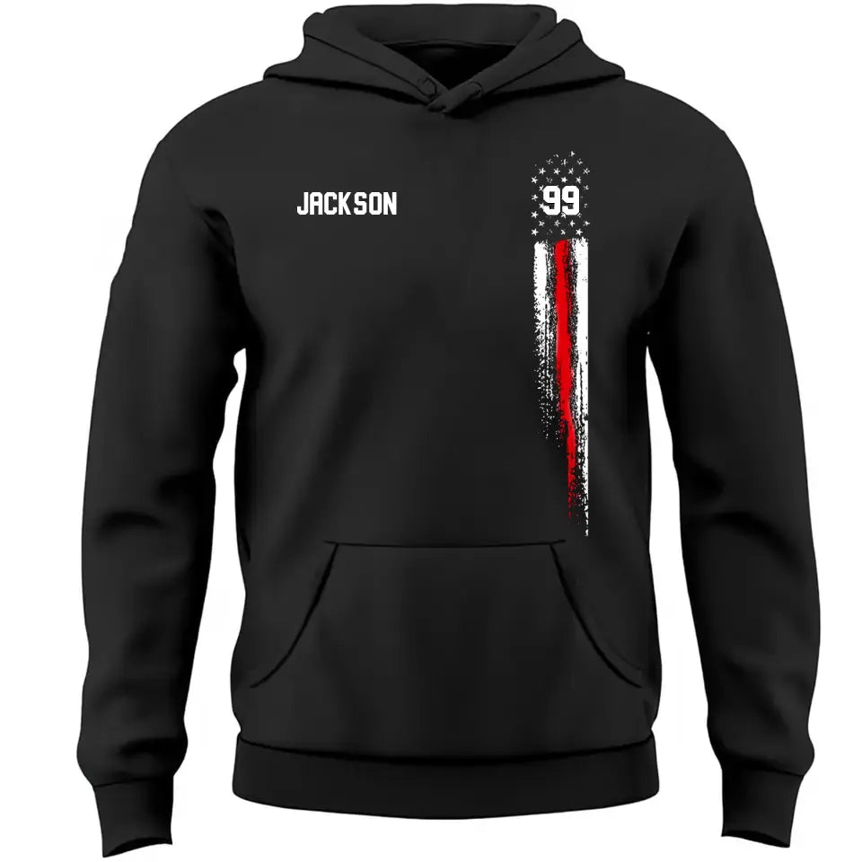 Personalized US Firefighter Thin Red Line Flag Custom Name Hoodie 2D Printed QTVQ1761
