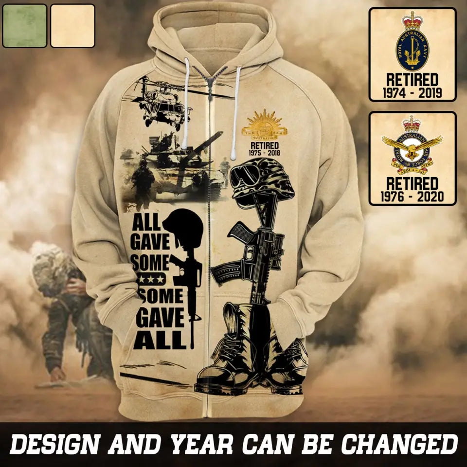 Personalized Australian Veterean All Gave Some Some Gave All Zip Hoodie 3D Printed 231752AHVQ