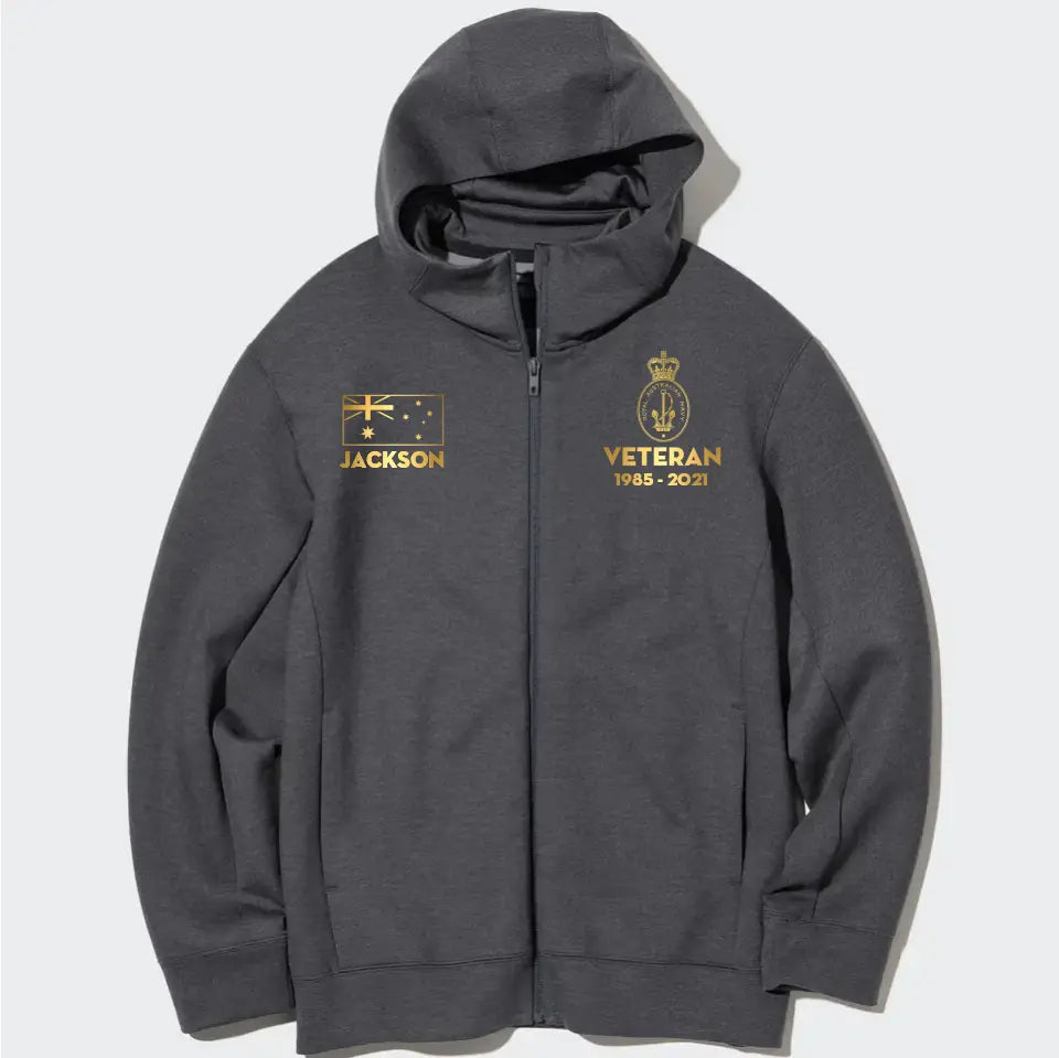 Personalized Australian Military Branch And Served Time Zip Hoodie 2D Printed QTKH2406