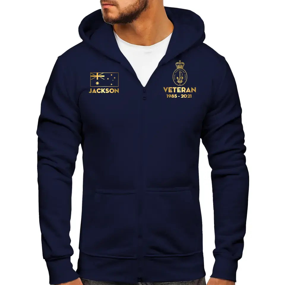 Personalized Australian Military Branch And Served Time Zip Hoodie 2D Printed QTKH2406