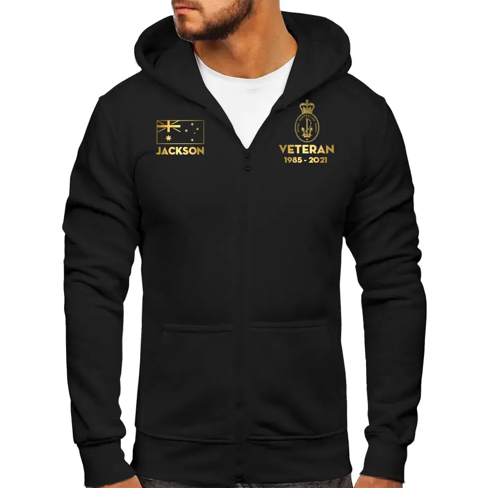 Personalized Australian Military Branch And Served Time Zip Hoodie 2D Printed QTKH2406