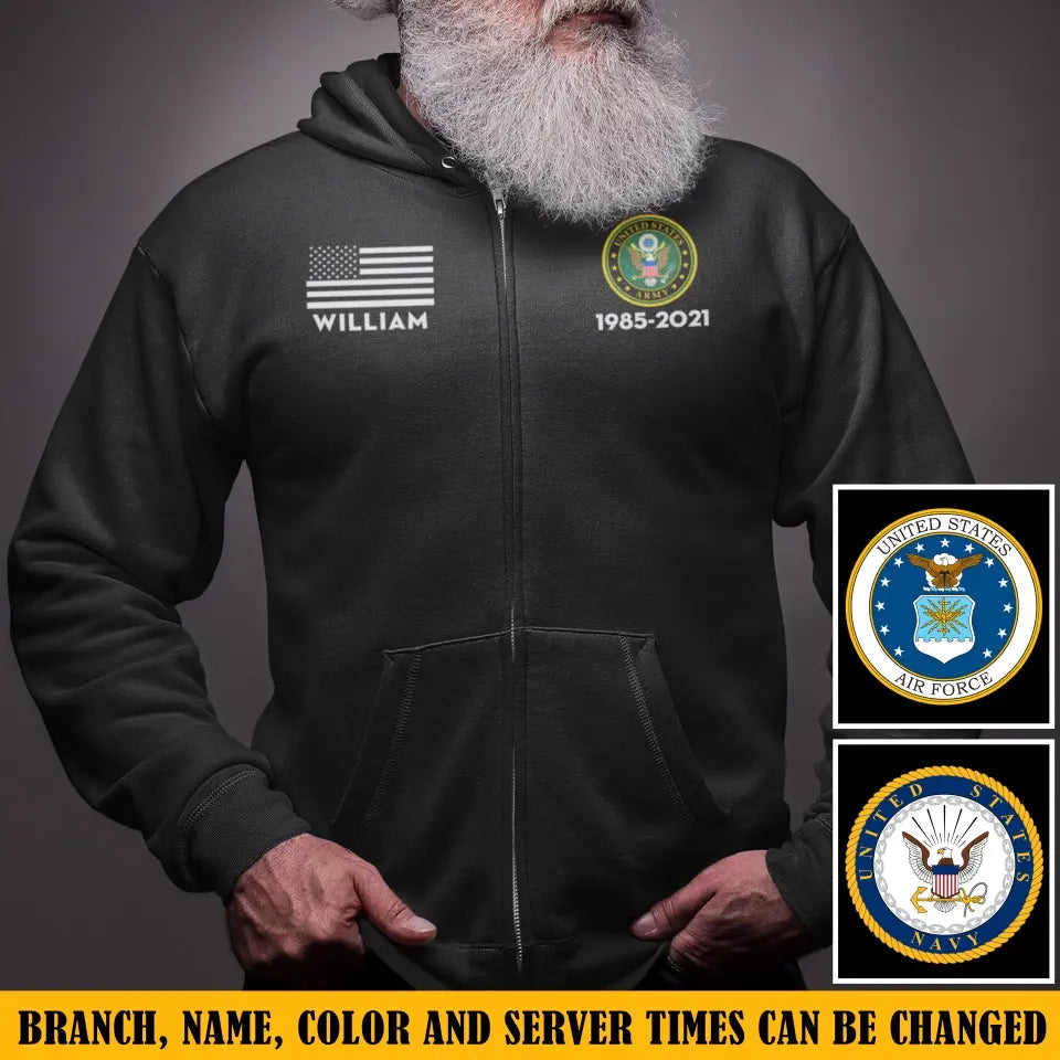 Personalized US Military Branch Custom Name And Served Time Zip Hoodie 2D Printed KVH2411