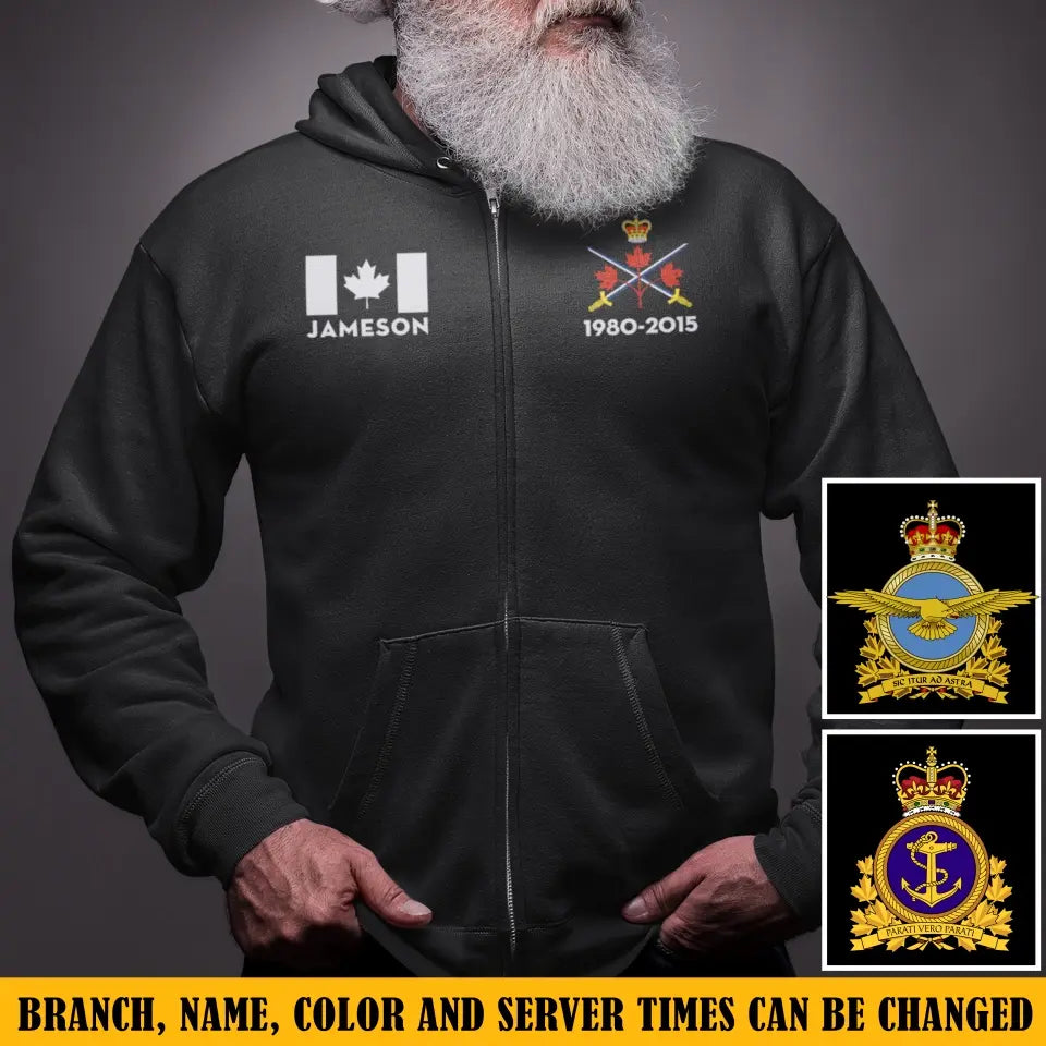 Personalized Canadian Military Branch Custom Name And Served Time Zip Hoodie 2D Printed KVH2412