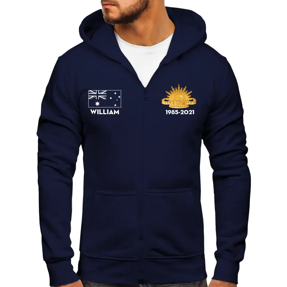 Personalized Australian Military Branch Custom Name And Served Time Zip Hoodie 2D Printed KVH2415