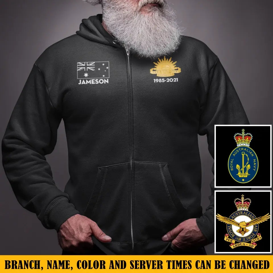 Personalized Australian Military Branch Custom Name And Served Time Zip Hoodie 2D Printed KVH2415