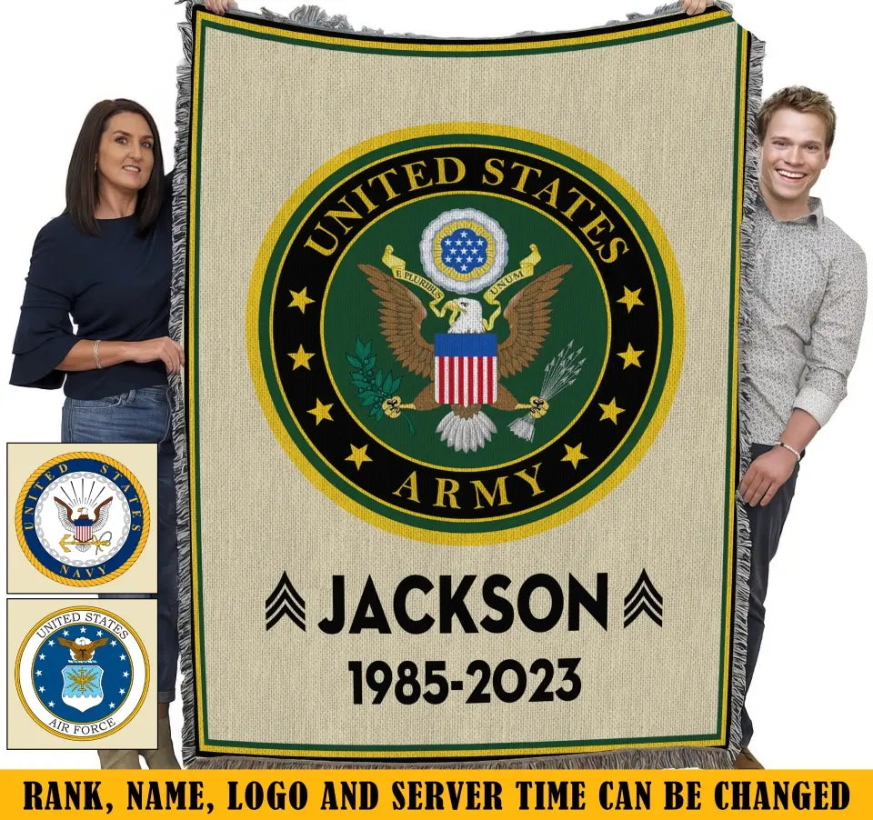 Personalized US Army Rank & Custom Name Woven Blanket Printed KVH2470