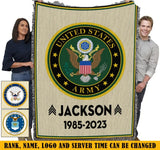 Personalized US Army Rank & Custom Name Woven Blanket Printed KVH2470