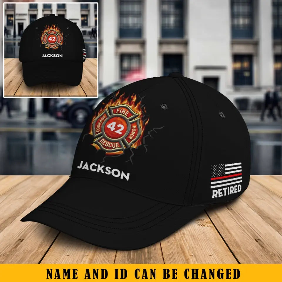 Personalized US Retired Firefighter Flag Black Cap Printed QTKH2480