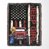 Personalized Jeep Girl US Flag Woven Blanket Printed VQ2475