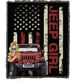 Personalized Jeep Girl US Flag Woven Blanket Printed VQ2475
