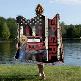 Personalized Jeep Girl US Flag Woven Blanket Printed VQ2475